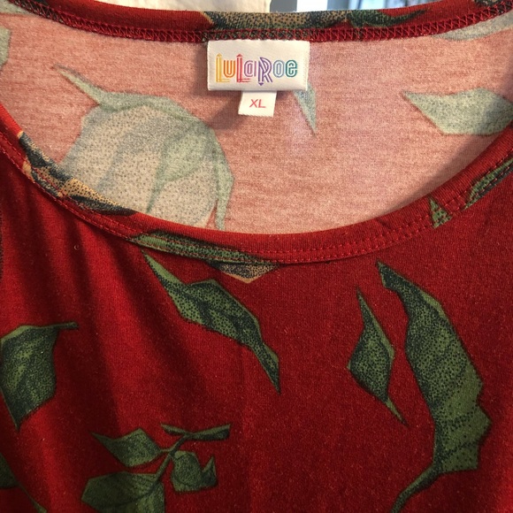 GC Red With Pale Blue Roses LulaRoe Julia (XL) - Picture 3 of 3
